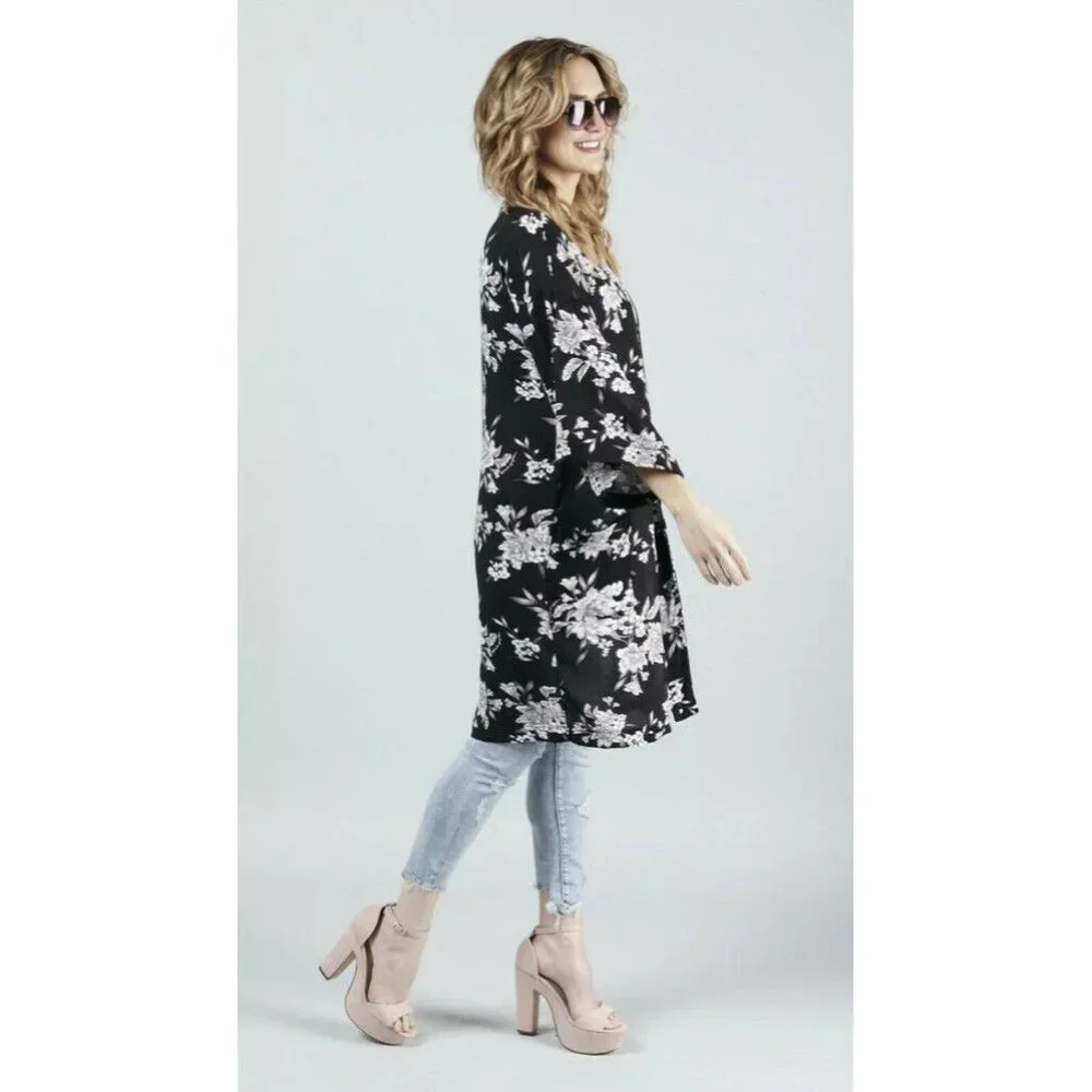 Womens One Size Spiritual Gangster Kimono Floral Print Cardigan Cover Up